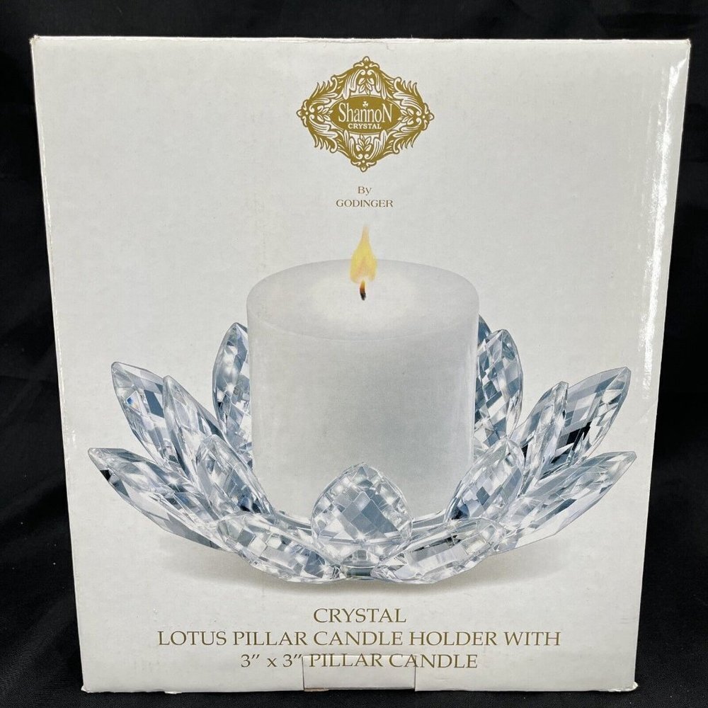 Shannon Crystal‎ By Godinger Crystal Lotus Candle Holder 3" Pillar candle NEW